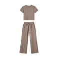 thumbnail image 2 of Bosfbaoi Two Piece Sets for Women Crew Neck Short Sleeve Crop Top and Drawstring Elastic Waist Straight Leg Pants Casual Womens Summer Outfits, 2 of 6