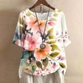 thumbnail image 2 of Short Sleeve Tops for Women Loose Round Neck Flower Graphic Printed T Shirts Elegant Casual Buttons Going Out Tops Blouses Plus Size Tshirt Summer Trendy Leisure Tee Shirts S-4XL, 2 of 5