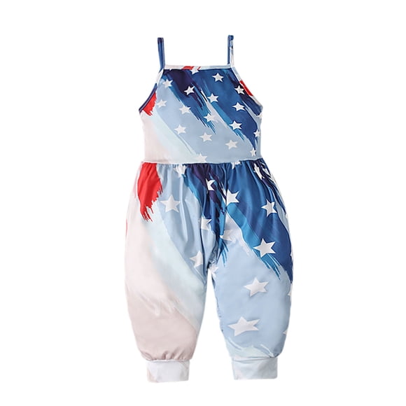 Body De Bebé Canastilla Onesies Para Niñas Pequeñas Verano Día De La Independencia Mameluco Sling Sin Mangas Espalda Descubierta Mono Corto Azul Odeerbi  LM103-4159