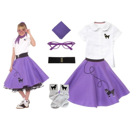 Child 6 pc - 50's Poodle Skirt Outfit - Small Child 4 / Purple