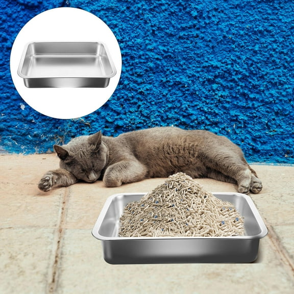 BESTONZON Stainless Steel Cat Litter Box Large Open Portable Litter Tray Durable and Easy to Clean