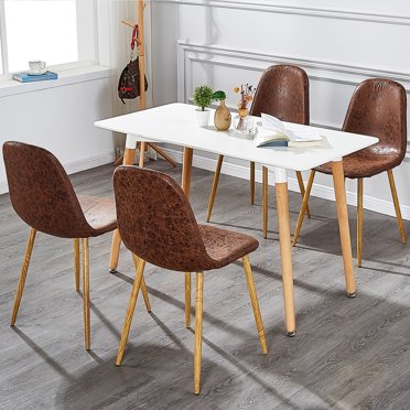 Set Of 2 Contemporary Dining Side Chairs - Brown Faux Leather, Padded Seat, Wooden Legs - By Segawe