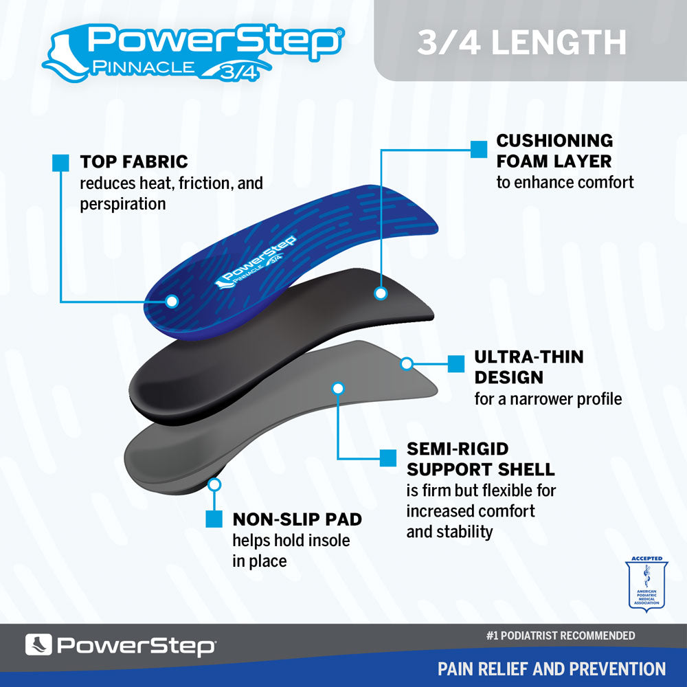 PowerStep Pinnacle 3/4 Length Ultra-Thin Orthotic Shoe Insoles with Neutral Arch Support for Plantar Fasciitis - image 2 of 5