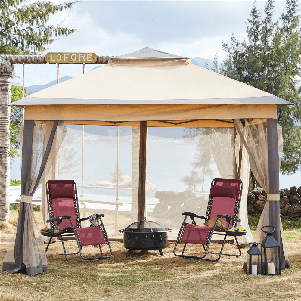 Alden Design 2pcs 26in Foldable Outdoor Zero Gravity Chair with Cupholder/Pillow, Burgundy