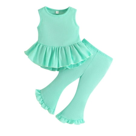 

Sobgg25 Girls Outfits Set Toddler Baby Spring Summer Solid Sleeveless Tops Bell Pants Outfits Clothes Size 12-18 Months