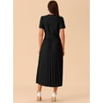 thumbnail image 4 of DARING DIVA Short Sleeve Wrap V Neck Flowy Pleated Midi Dress S Black, 4 of 5