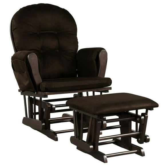 Gymax Baby Nursery Relax Rocker Rocking Chair Glider & Ottoman Set w/ Cushion Brown
