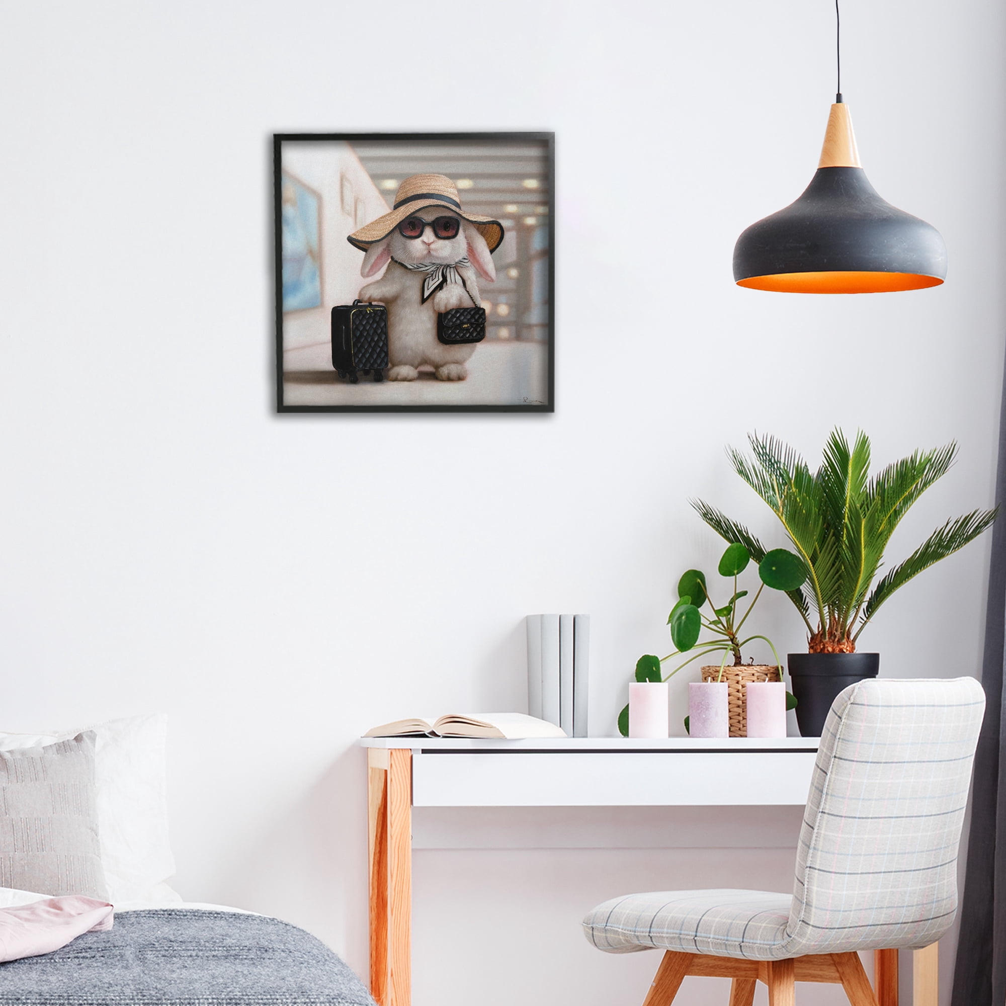 Stupell Industries Bun Voyage Traveling Rabbit Black Framed Giclee Art, design by Lucia Heffernan
