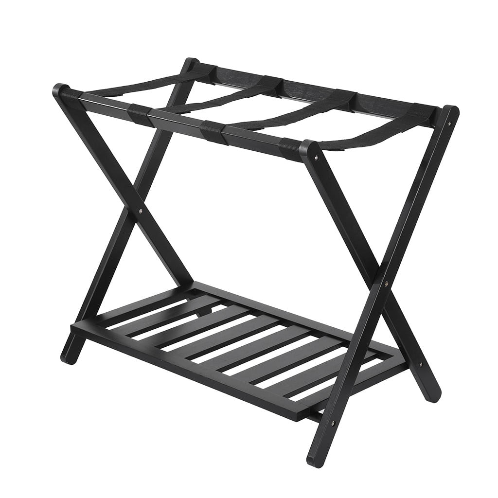 Folding Bamboo Luggage Rack With Shoe Shelf Casual Organization Storage