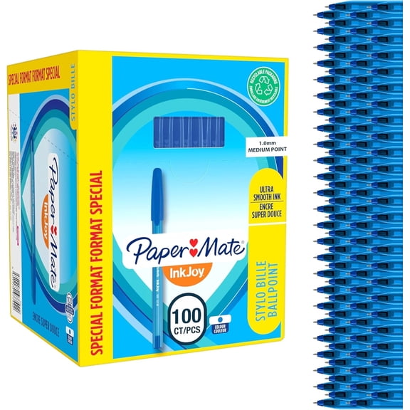 Paper Mate InkJoy 100ST Ballpoint Pens | Medium Point (1.0 mm) | Blue | 100 Count