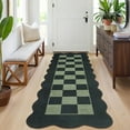 thumbnail image 2 of Hasoo Runner Rug 2x6 Non-Slip Washable Low Pile Scalloped Checkered Print for Kitchen Indoor Black/Green, 2 of 5
