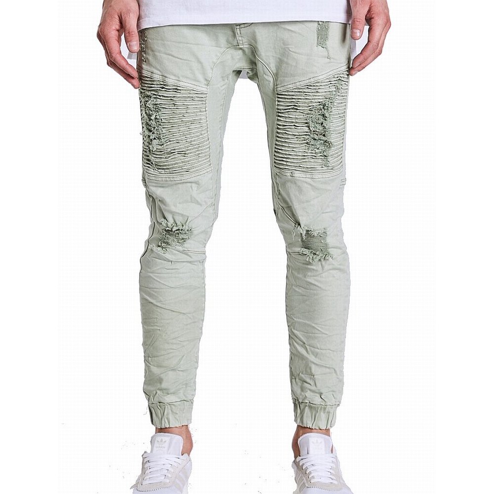 NXP Jeans Mens Jeans Sage Green Biker Stretch Drop Crotch Distressed