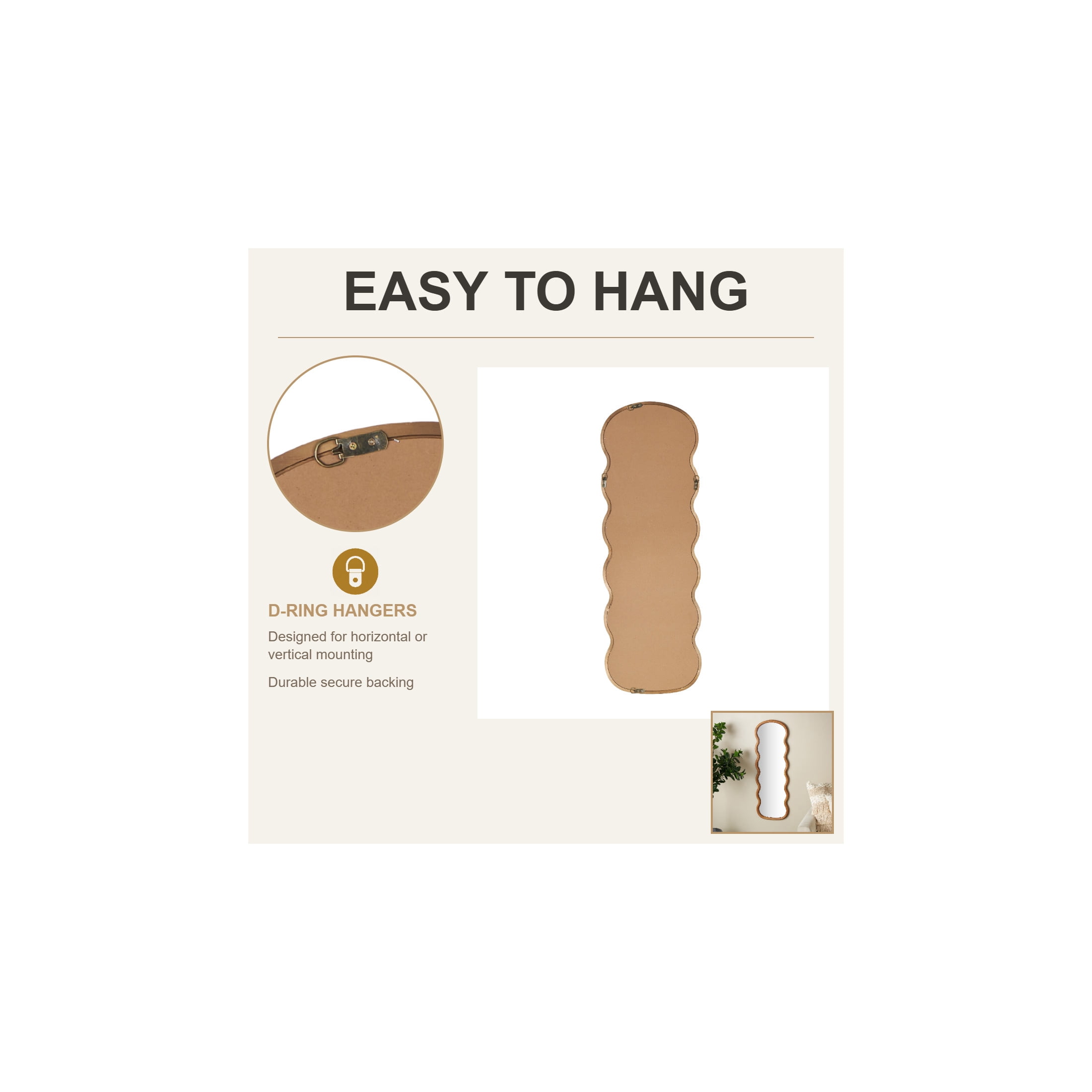 DecMode 16" x 47" Brown Handmade Wavy Abstract Wall Mirror