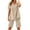 Beige, variant on Womens 2 Piece Linen Blend Co Ord Set Notch Collar Button V Neck Short Sleeve Top Dual Side Pockets Elastic Waist Shorts Solid Color Summer Two Piece Outfit