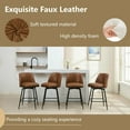 thumbnail image 6 of Swivel Counter Height Bar Stools Set of 4, 26" Upholstered Faux Leather Bar Stools with Back, Wood Trim, Upholstered Counter Chairs for Kitchen Island, Brown, 6 of 12
