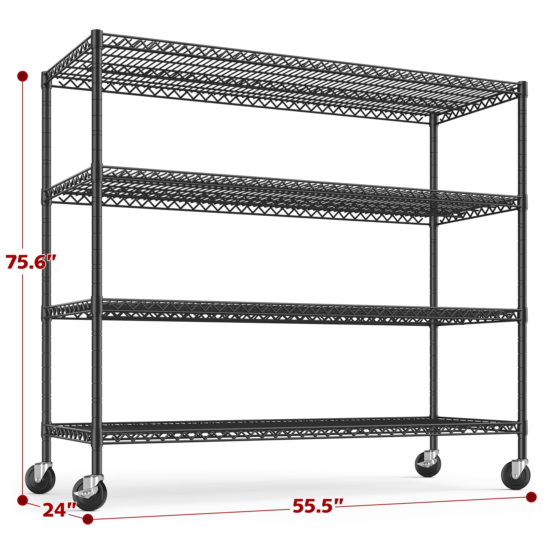 REIBII Storage Shelves 75.6" H Wire Shelving Unit with Wheels 2400LBS Heavy Duty Metal Shelves Adjustable Garage Storage Rack Pantry Shelf