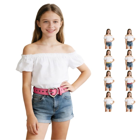 Kids Adjustable Heart Buckle Belt Fashion Cute Hollow Out Design Waistband for Girls and Boys