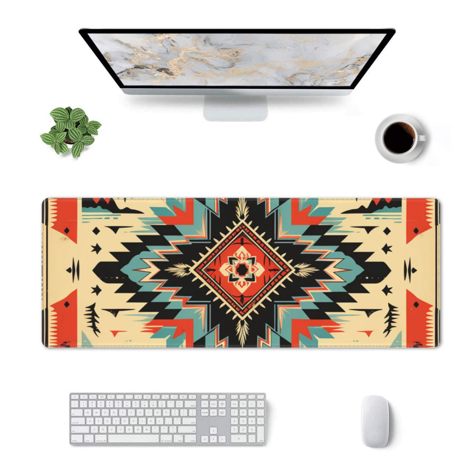 Southwest Native American Cool Vintage Mouse Pad Extended Large Gaming Mousepad Non-Slip Rubber Big Keyboard Desk Mat 31.5 X 11.8 Inch