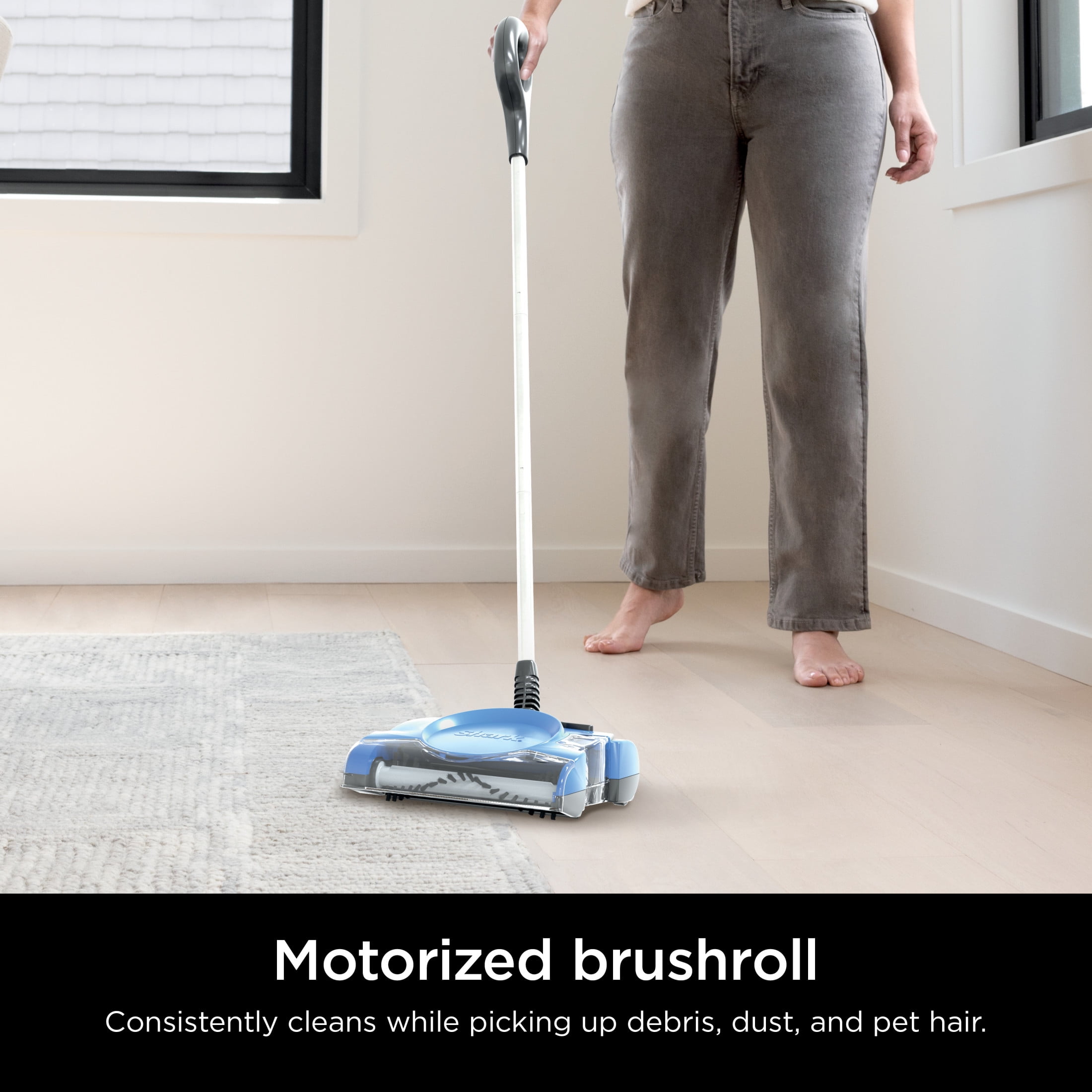 (2 pack) Shark Cordless Carpet & Floor Sweeper, 10-in. Cleaning Path, Motorized Brushroll, Pet Hair, V2700Z Blue