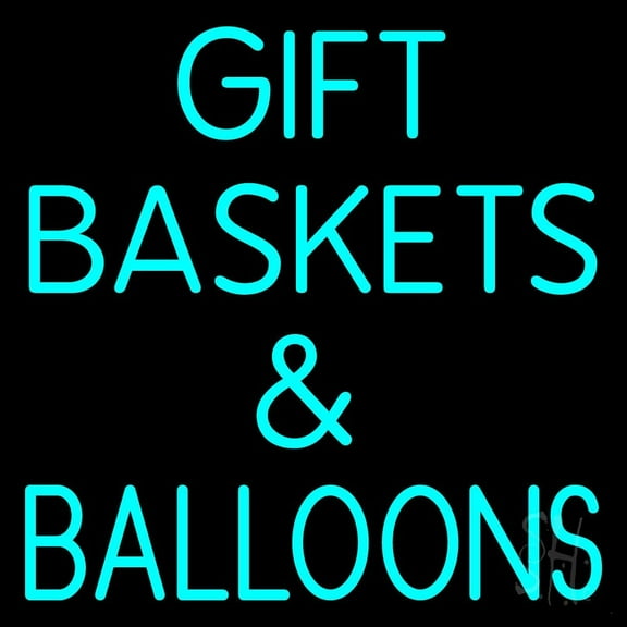 Turquoise Gift Baskets Balloons LED Neon Sign 24" Tall x 24" Wide - inches, Black Square Cut Acrylic Backing, with Dimmer - Premium built indoor Sign for Storefront, Store interior.