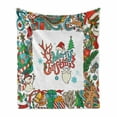 thumbnail image 1 of Christmas Soft Flannel Fleece Throw Blanket, Colorful Frame Seasonal Elements Santa Snowman Gingerbread Cookie, Cozy Plush for Indoor and Outdoor Use, 70" x 90", Multicolor, by Ambesonne, 1 of 6