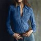 thumbnail image 1 of TaTaai Women's Fashion Suede Lapel Long Sleeve Blouses, Solid Color Chest Pocket Loose Comfort Commute Casual Tops Gift, 1 of 7
