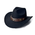 thumbnail image 1 of Sombrero de vaquero de fieltro negro con correa de piel de toro, unisex, 1 of 2