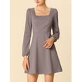 thumbnail image 2 of Vestido A Cuadros De Manga Larga Con Cuello Cuadrado Vintage De Otoño Para Mujer Unique Bargains Rosa S, 2 of 6
