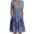 thumbnail image 1 of PENGXIANG Robes Midi pour Femmes Été Décontracté Ample Boho Imprimé Floral Col Rond Manches Courtes Longueur Genou Robe Froncée avec Poches Robes de Printemps pour Femmes 2023, 1 of 5