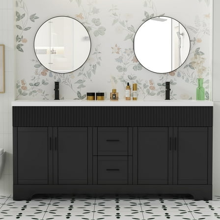 72" Freestanding Double Sink Bathroom Vanity Set With Resin Top, Hand-Painted, EPA Certificate