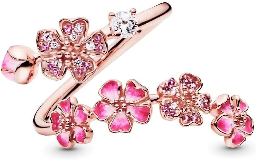Peach Blossom Ring, Pink Cherry Blossom Rose Gold Plated Rings for Women Gifts, Wedding Engagement, Anniversary, Birthday(xw)