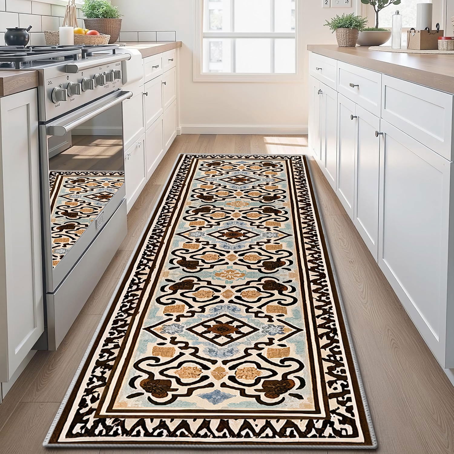 TECHVIDA 2'x8' Hallway Runner Rug Boho,Non Slip Machine Washable Rugs for Hallway Kitchen,Dark Brown