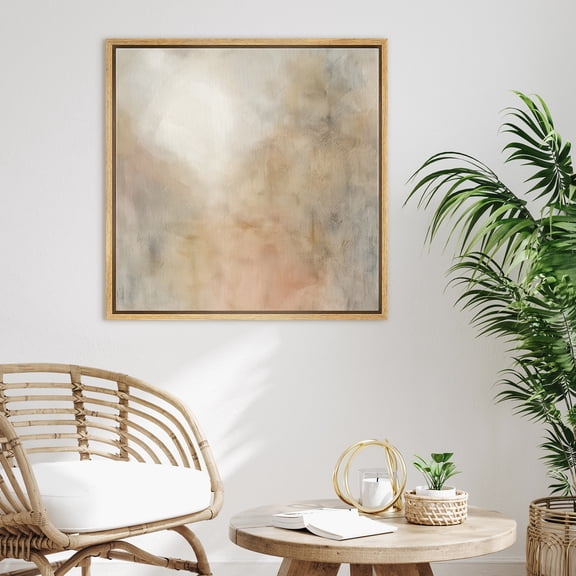 Framed Canvas Print Abstract Modern Wall Art Neutral Minimalist Decorative for Living Room Bedroom - 16"x16" NATURAL