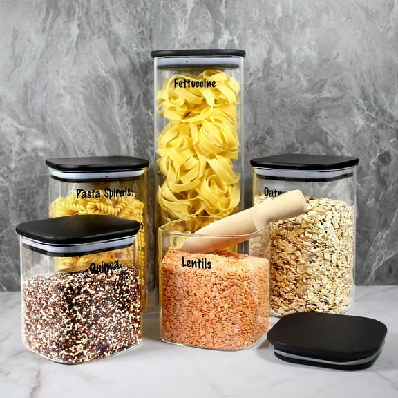 Glass Jars with Black  Lids, Airtight Food Storage Sets, 5 Pack with 27oz, 38oz, 66oz Sizes