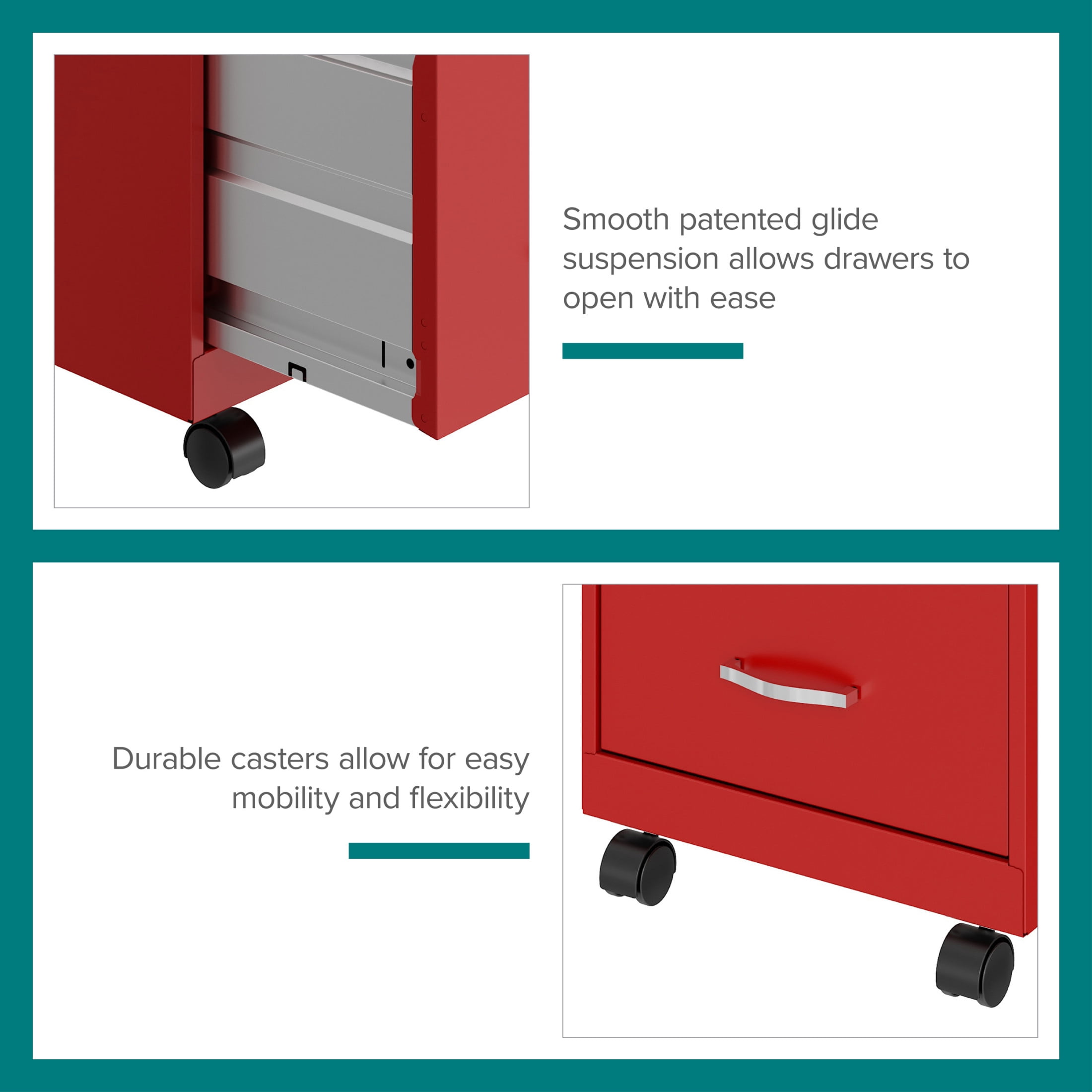 Space Solutions 18" Deep 2 Drawer Mobile Letter Width Vertical File Cabinet, Red