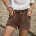 thumbnail image 4 of vigerkar Womens Linen Shorts,2025 Summer Shorts for Women Comfy Drawstring Beach Short Pants with Pockets Brown, M, 4 of 6
