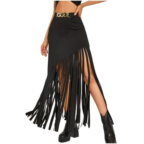 Fringe Skirt for Women High Waist Faux Suede Tassel Skirt Sexy Long Skirts Western Cowgirl Festival Outfit