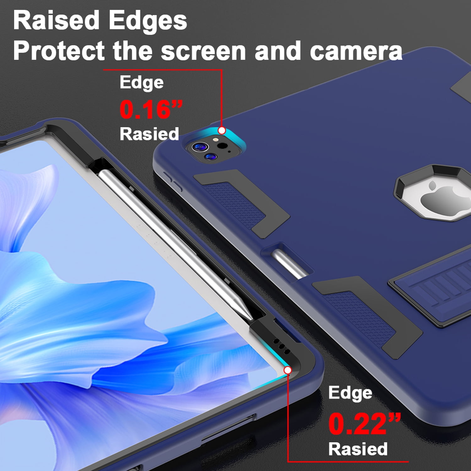 Decase Rugged Case Compatible with Apple iPad Pro 13 Inch (M5) 2025 / (M4) 2024,Shockproof Protective Cover with Built-in Stand & Pencil Holder,Heavy Duty Hard Cover,Navyblue