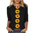 thumbnail image 2 of JTZGDY Floral Shirts for Women Plus Size 3/4 Lenght Sleeve Crewneck Graphic T-Shirts Trendy Oversized Basic Summer Tunic Blouse for Leggings Black#01 XXXXXL, 2 of 6