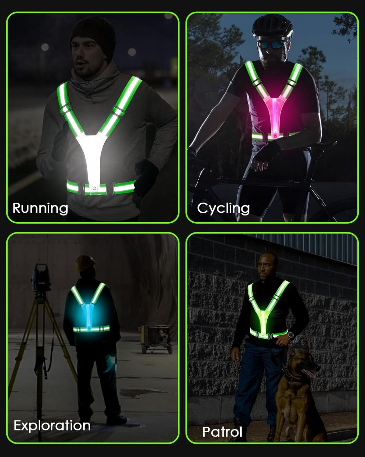 LED Reflective Vest Running Gear, 5 Lights Colors High Visibility Reflective Running Gear Rechargeable Light Up Running Vest for Walking Running Cycling, Adjustable for Men Women Kids (2 pack)