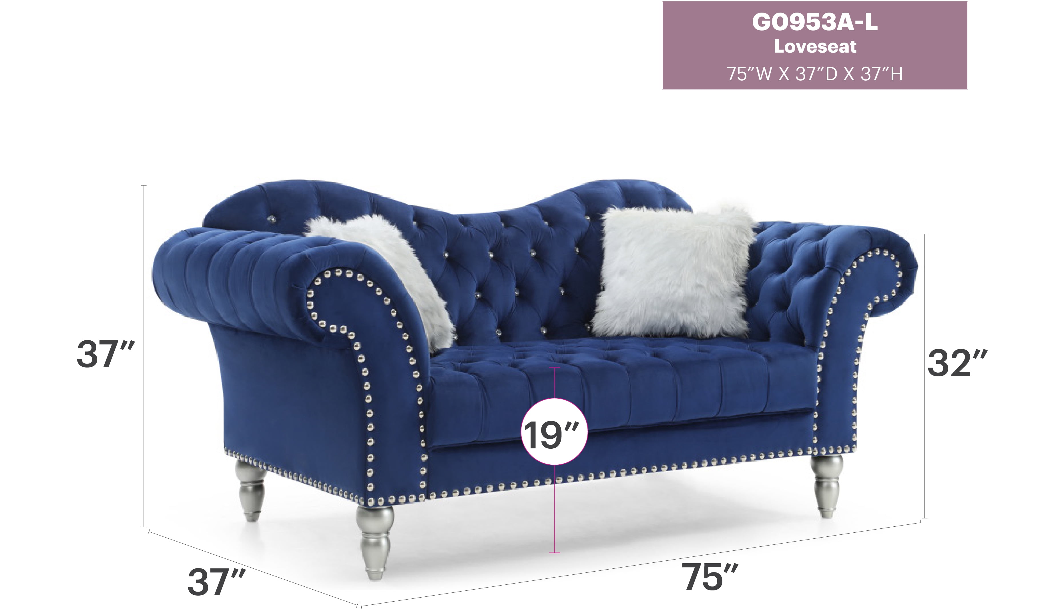 Glory Furniture Wilshire Loveseat in Blue Color