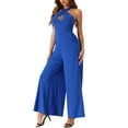 thumbnail image 4 of INSPIRE CHIC Cross Neck Jumpsuits for Women's Wide Leg Sleeveless Full Length Romper L Blue, 4 of 5