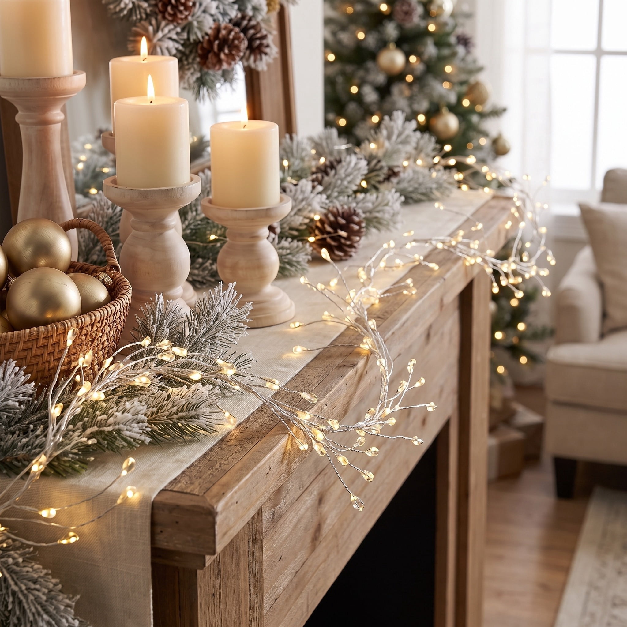 Indoor/Outdoor 100-Count Battery-Operated LED Cluster Christmas Garland Lights, Warm White, Silver Wire, 4', by Holiday Time