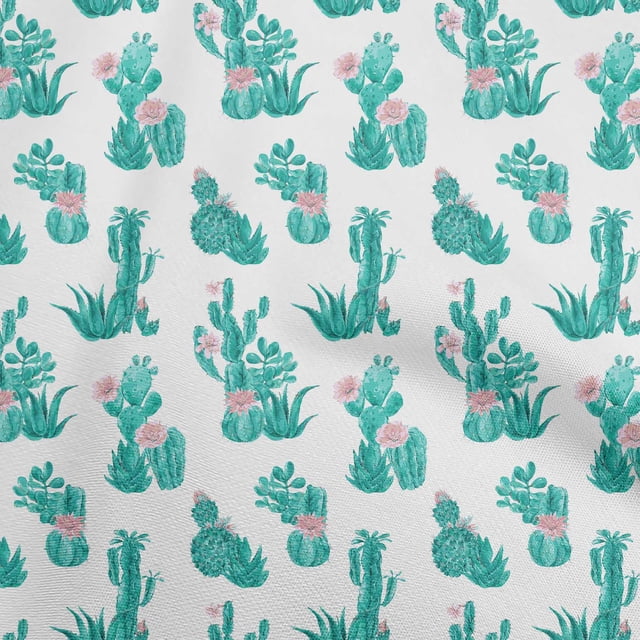 oneOone Tissu Flex Coton Blanc Cactus Matériel de Robe Tissu Imprimé Tissu au Mètre 40 Pouces de Large