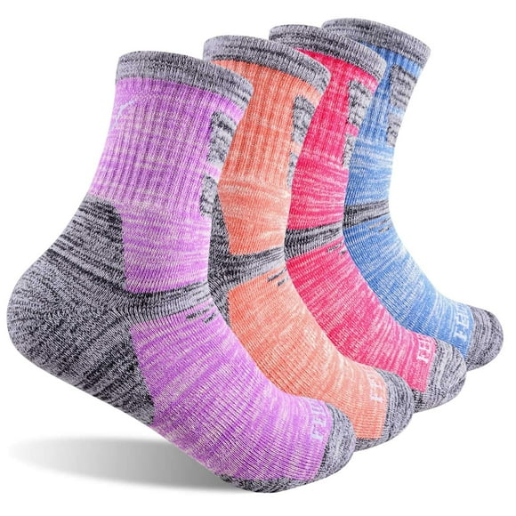 FEIDEER Women's Hiking Walking Socks, 4-Pack Outdoor Recreation Wicking Cushion Crew Socks (TJ-2-4WS19104-M)
