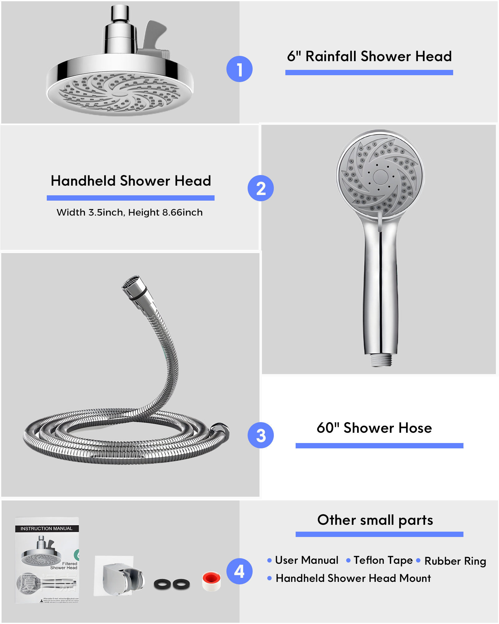 HODVIT 6-Inch Rainfall Shower Head and Handheld Combo photo 8