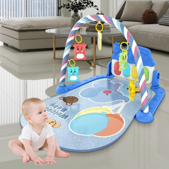 FHBVT Baby Piano Activity Play Mat With 5 Linkable Toys 4 Play Modes Soft Colored Lights Soft Breathable Machine Washable For Infants Toddlers 0-36 Months Christmas New Year Baby Play Mat
