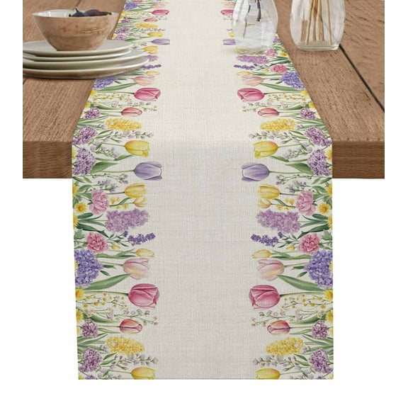 Hokiten Table Runners 90 Inches Long Dress Scarves, Spring Floral Farmhouse Coffee/Dining/Kitchen Table Runner for Living Room, Pink Tulip Summer Botanical Rustic 13x90 Inch