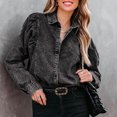 thumbnail image 5 of IROINNID Women's Denim Jacket Turndown Lapel Solid Color Long Sleeve Leisure Turndown Long Sleeve Hoodless Casual Outerwear Jackets Loose Coat, Gray, 5 of 9