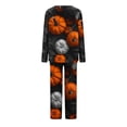 thumbnail image 3 of Up to 50% off Pajamas for Women 2 Piece Pant Sets Halloween Pumpkin Print Long Sleeve V Neck Top and Bottoms Pjs Outfits (L, Black), 3 of 4